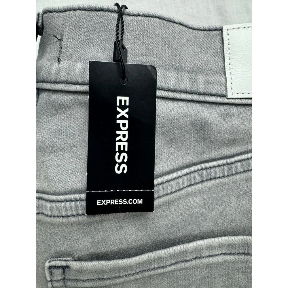 Express Womens High Rise Skinny Distressed Gray Jeans Size 12R NEW - Picture 5 of 16